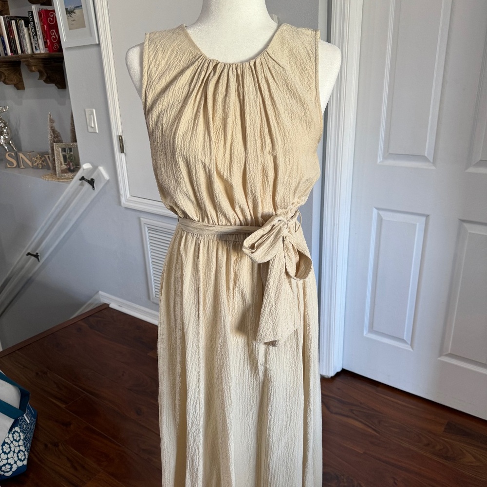 Calvin Klein Linen Midi Dress Cream Color